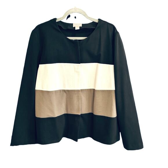 Chicos Knit Jacket Size 3 (XL/16) Color Block Snap Pockets Career Work Blazer - Picture 1 of 12